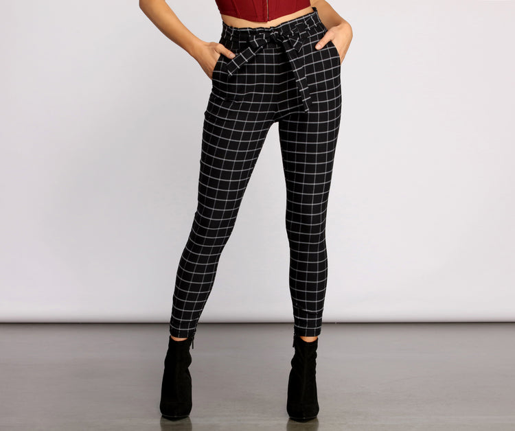 High Waist Paperbag Window Pane Pants & Windsor