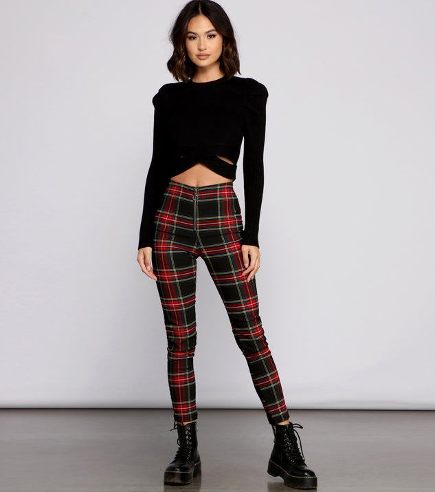 High Waist Plaid Zip Front Pants & Windsor