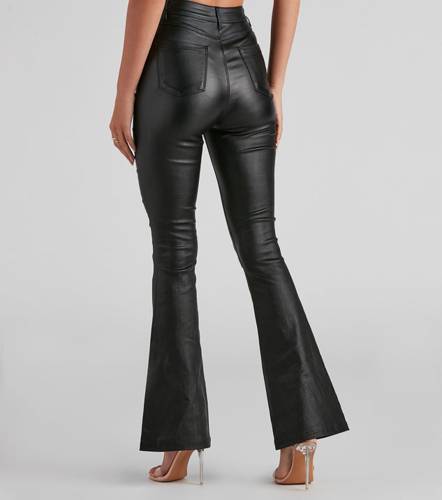 Black Faux Leather Thong Back Flare Pants