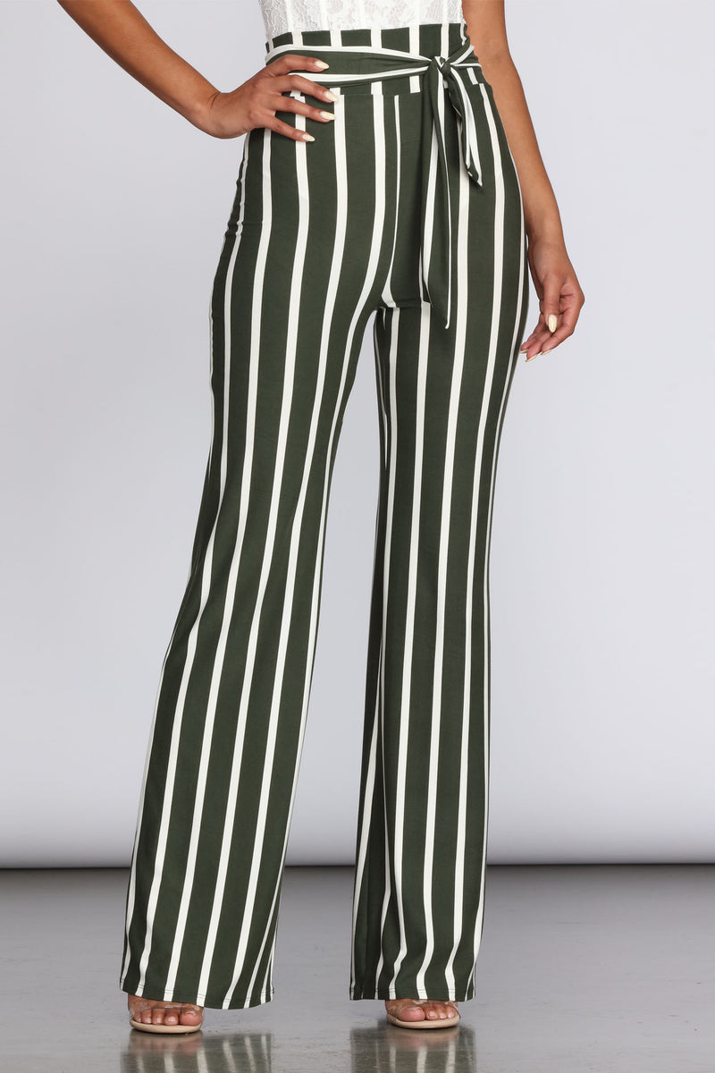 striped tie waist pants