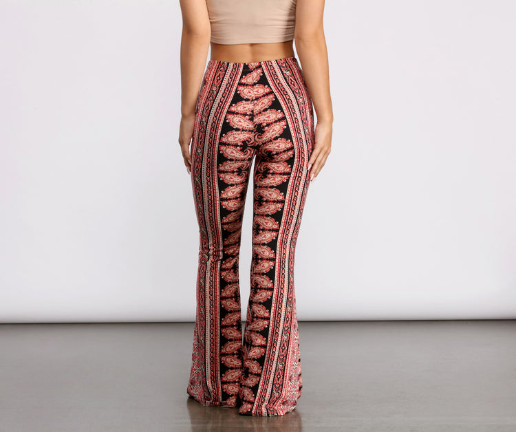 Boho Flair Floral Stripe Flare Pants And Windsor 