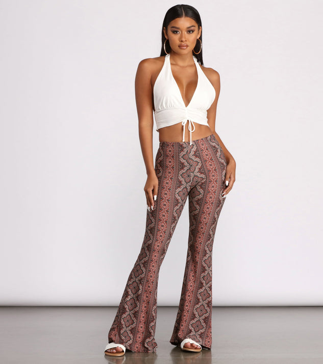 Buy SWEETKIE Boho Flare Pants Elastic Waist Wide Leg Pants for Women  Solid  Printed Stretchy and Soft Taupe XSmall at Amazonin