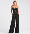 Floral Print Sweetheart Crepe Corset Waistline Applique Pocketed Sleeveless Spaghetti Strap Jumpsuit