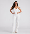 Strapless Pleated Sheer Wrap Plunging Neck Wedding Dress/Jumpsuit