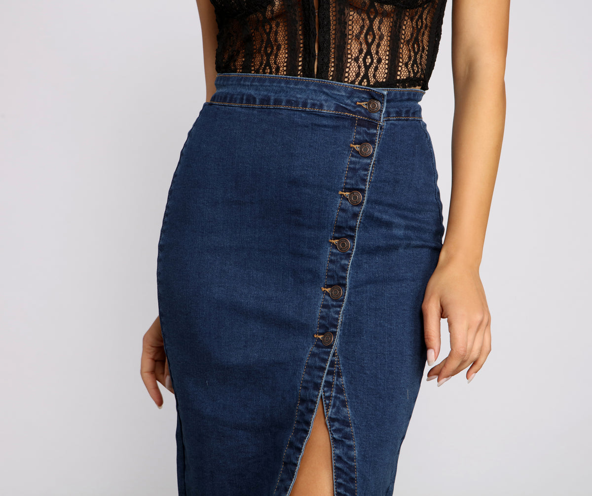 By Your Side Button Down Denim Skirt & Windsor