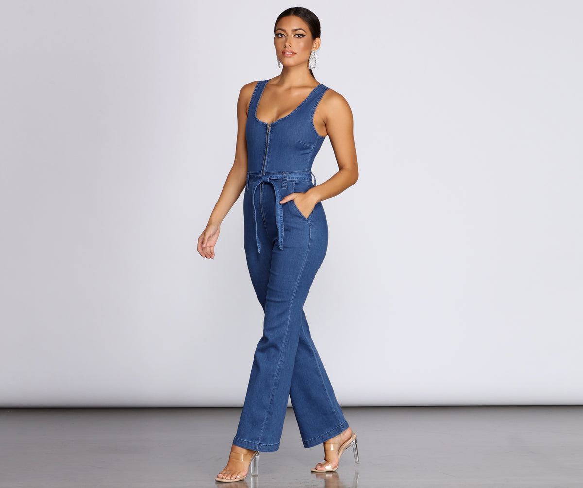 Zip Front Denim Jumpsuit & Windsor