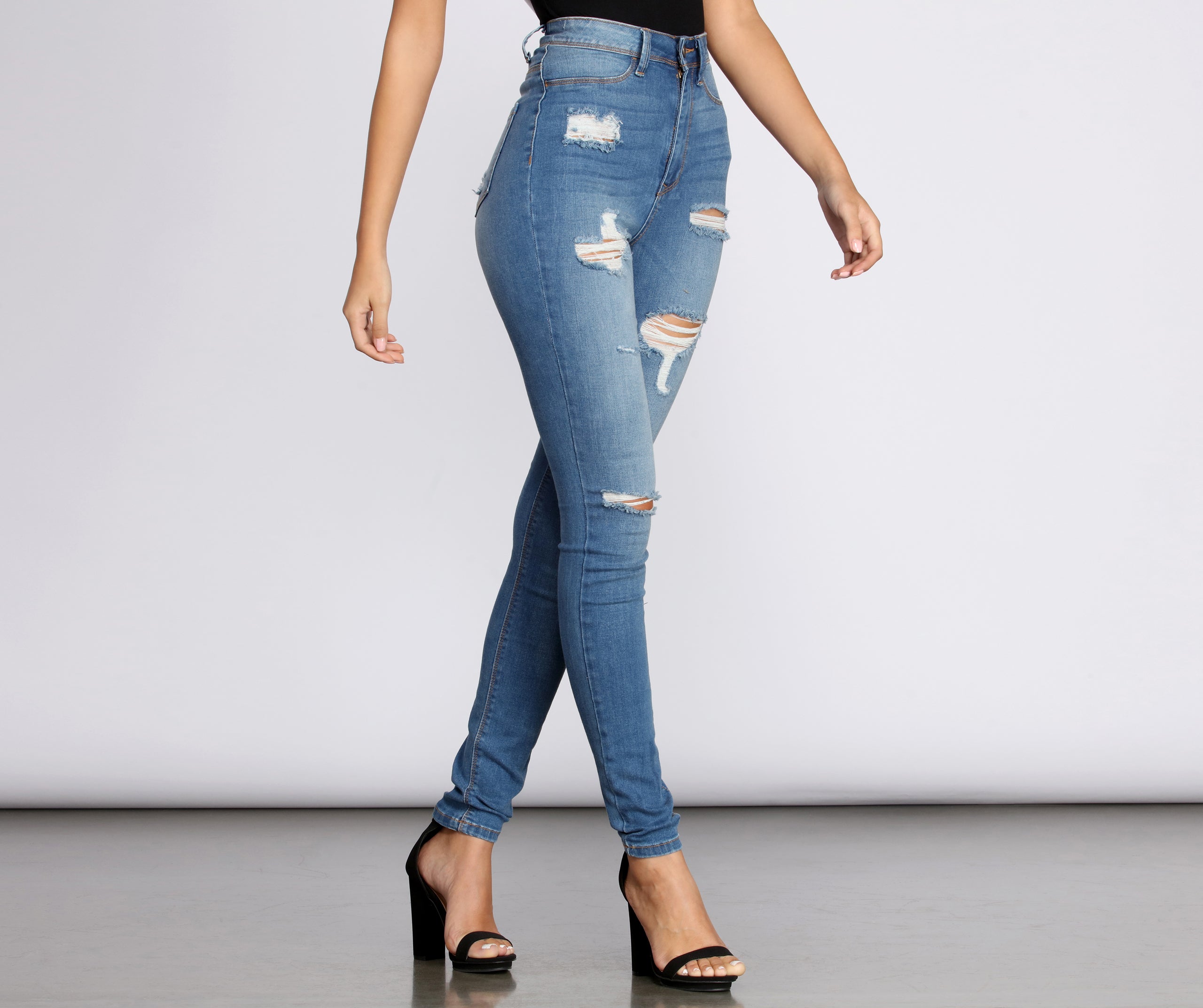 High Rise Super Destructed Skinny Jeans 