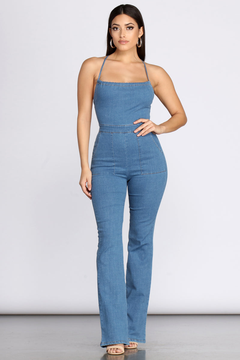 cropped denim jumpsuit