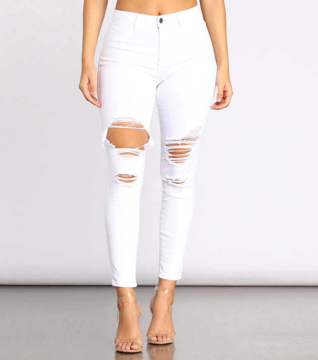 High Rise Destructed Denim Skinny Jeans & Windsor