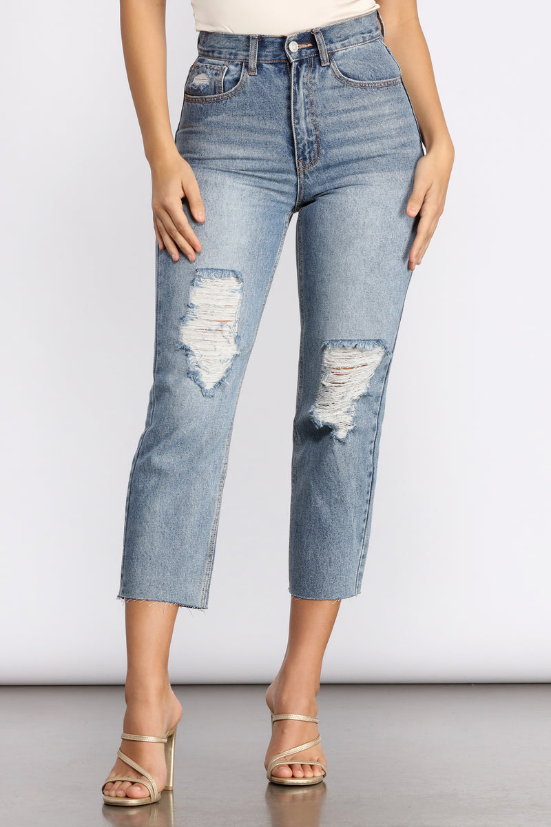 cropped destroyed jeans