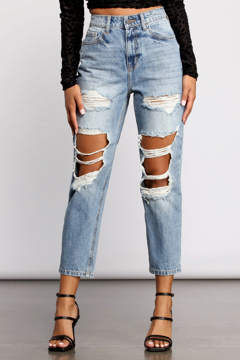 high waisted distressed boyfriend jeans