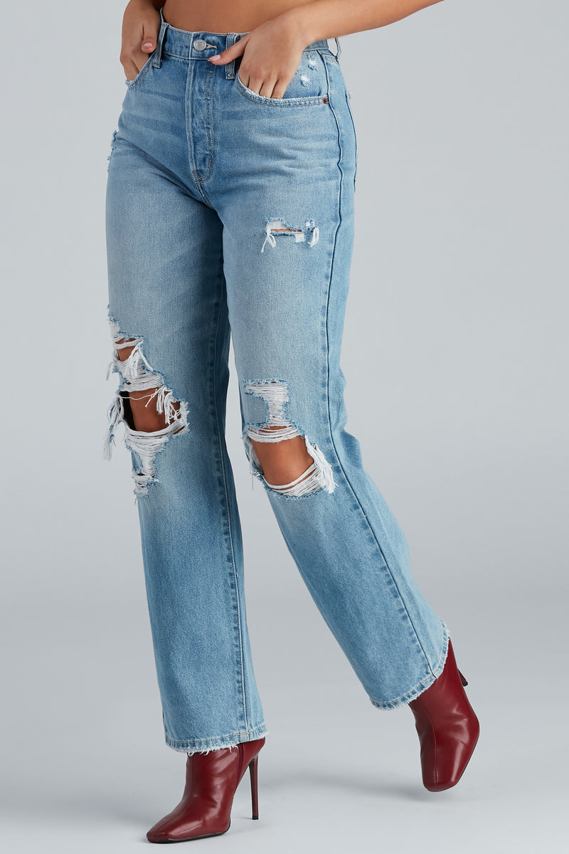 High Rise Destructed Boyfriend Jeans 