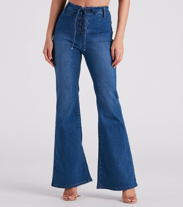 Bri High-Rise Lace-Up Flare Jeans By Windsor Denim