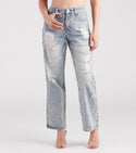 Glitzy Icon Rhinestone Draped Straight leg Jeans