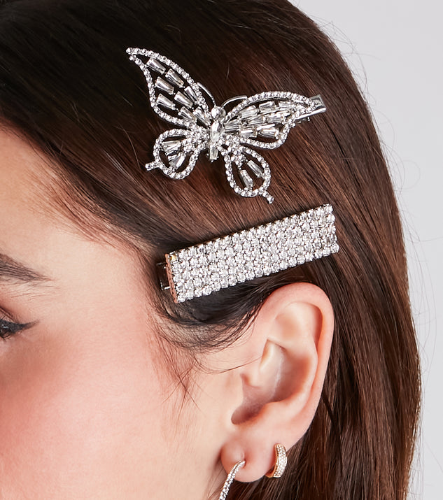 BUTTERFLY HAIR CLIP SET in silver