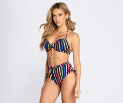 rainbow striped high waisted bikini