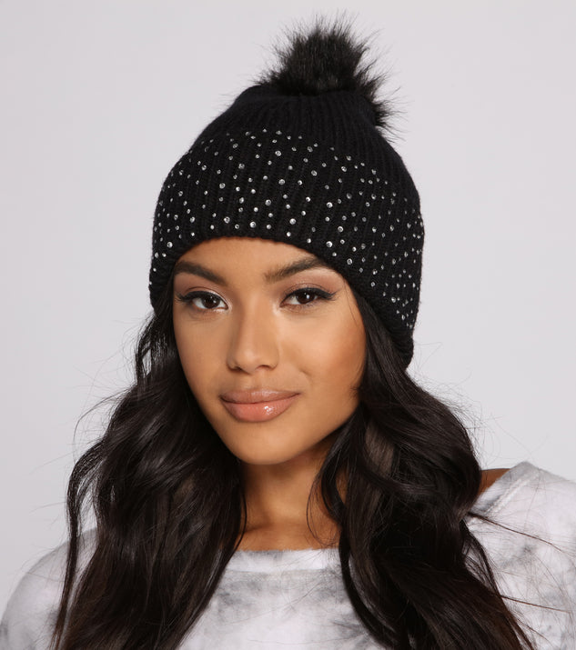 Rhinestone Glamour Pom Knit Beanie And Windsor 