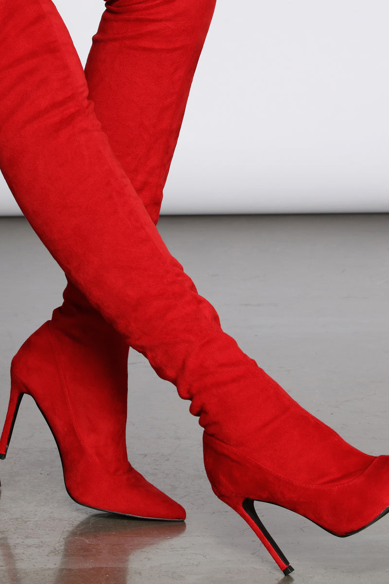red thigh high heels