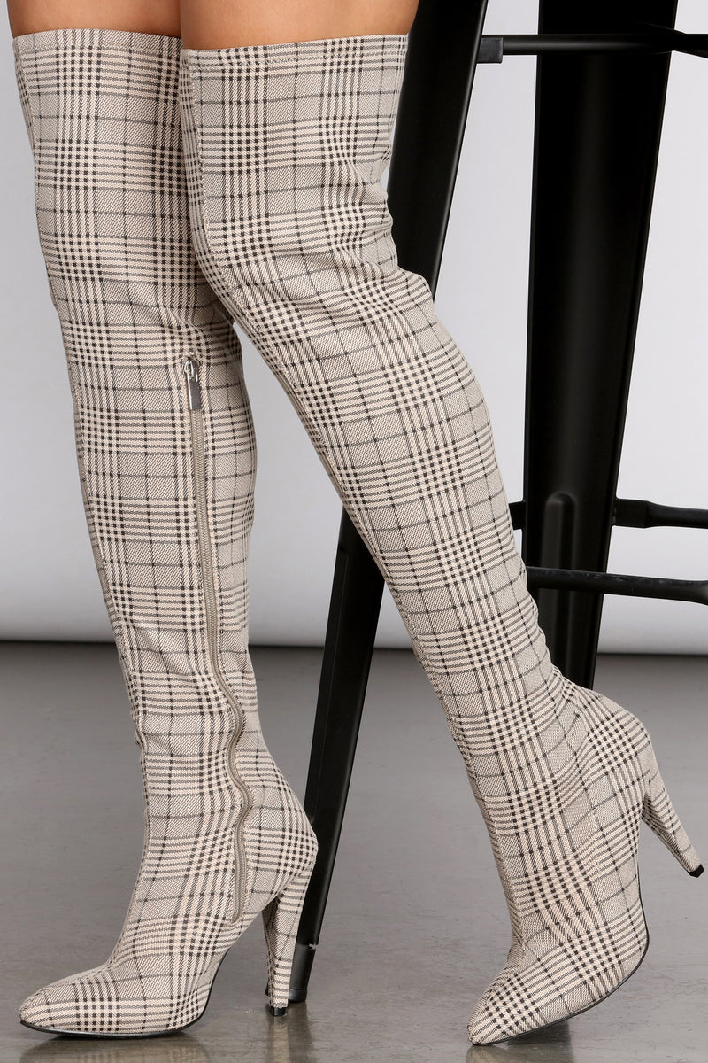 Plaid Thigh High Stiletto Boots – Windsor