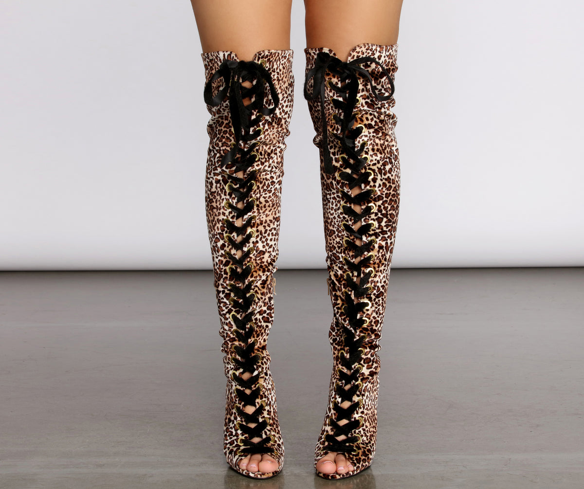 Bad Type Velvet Leopard Thigh High Boots & Windsor