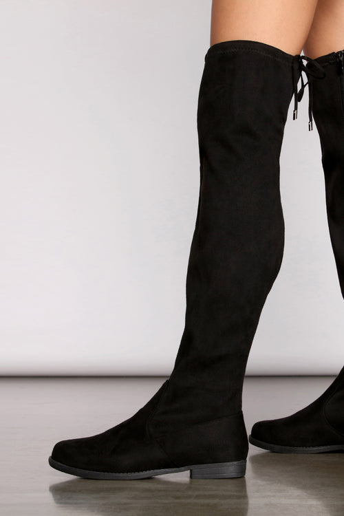 over the knee tie back flat boots