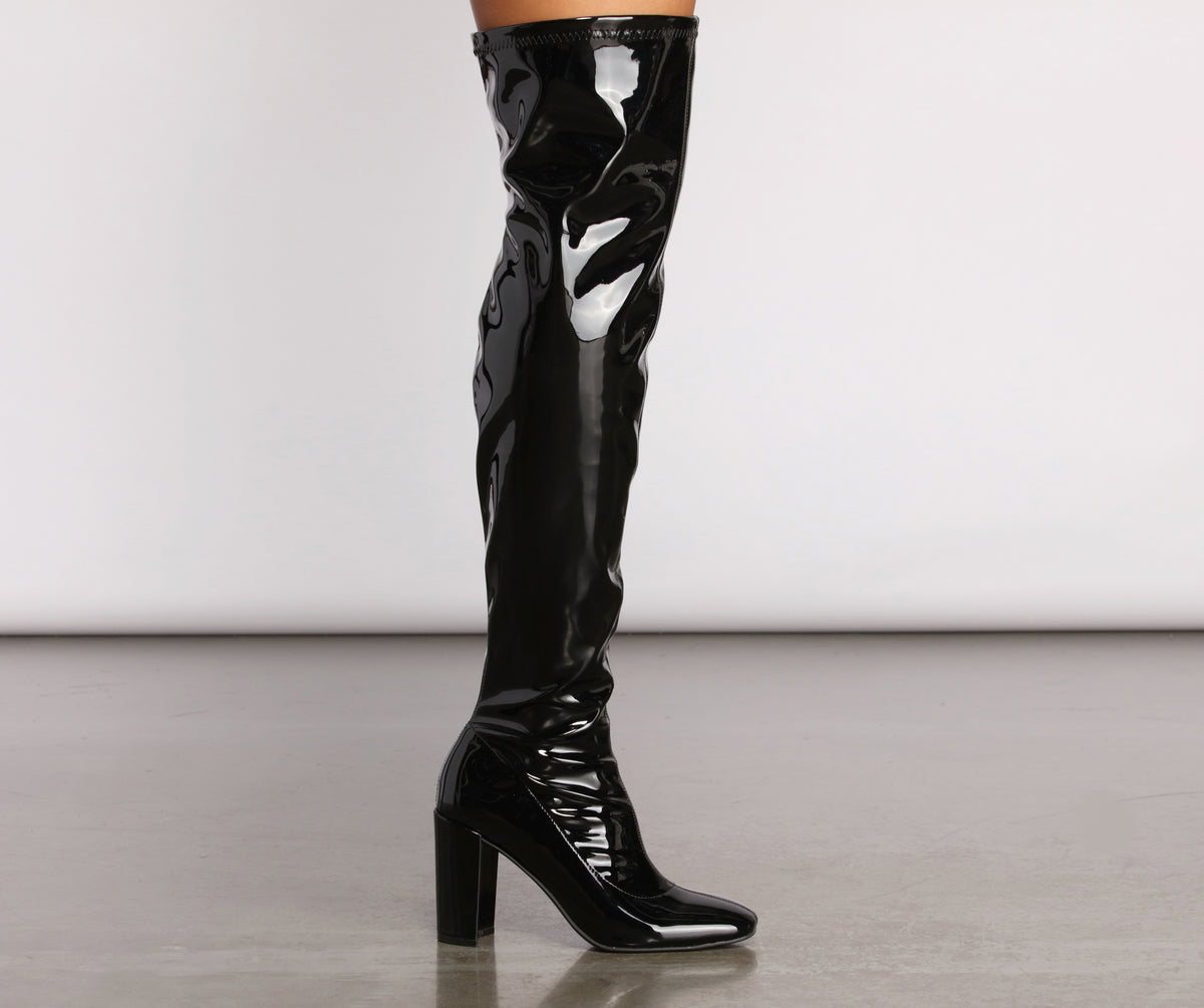Patent Faux Leather Thigh-High Heeled Boots & Windsor