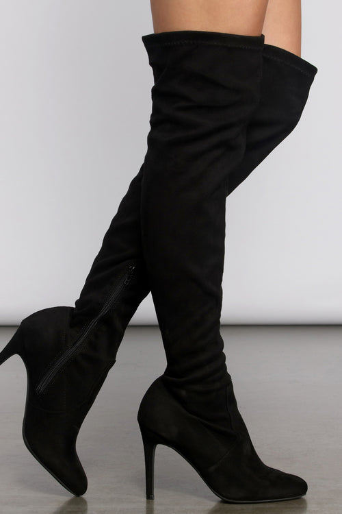 thigh high boots no heel black