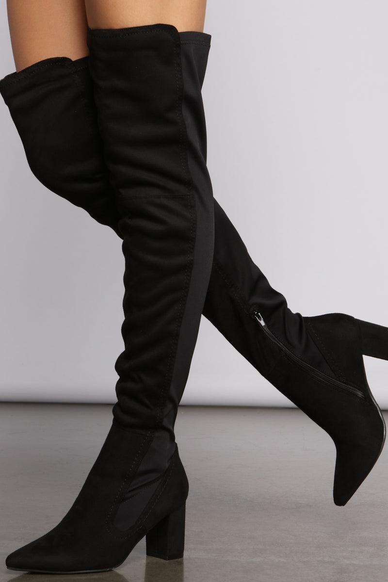 over the knee block heel boots