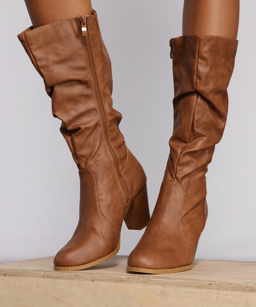 Faux Leather Slouched Knee-High Boots & Windsor
