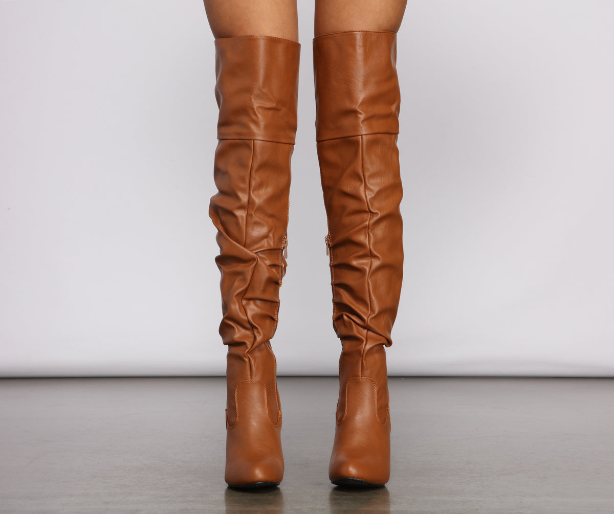 Faux Leather Ruched Stiletto Boots & Windsor