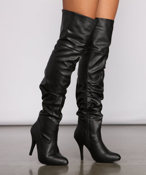 Faux Leather Ruched Stiletto Boots & Windsor
