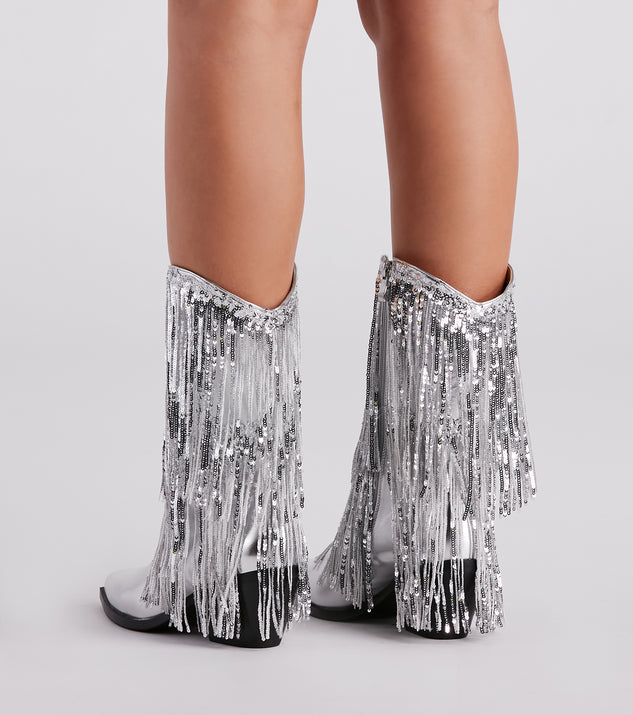 Sparkly Vibes Metallic Fringe Cowboy Boots | Windsor