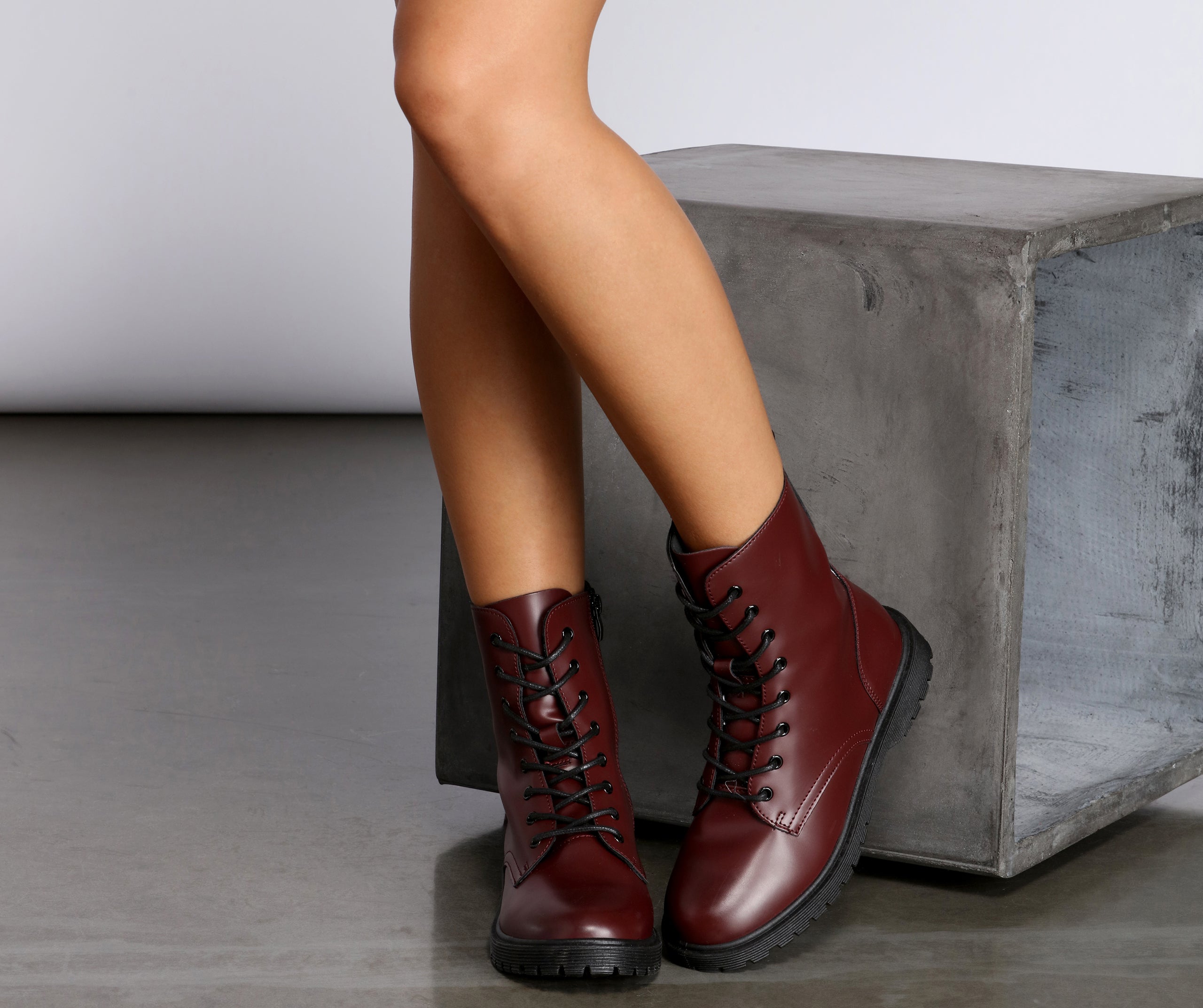 Faux Leather Lace-Up Combat Boots – Windsor