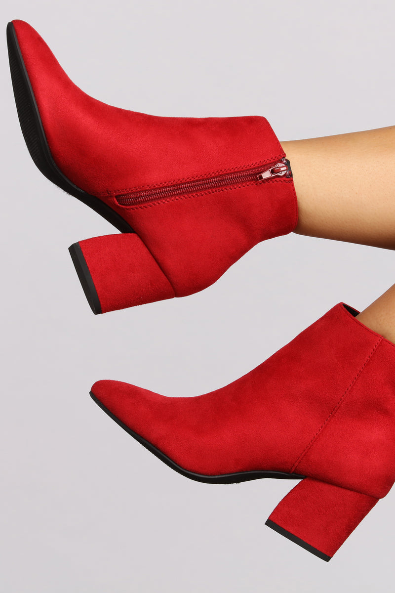 red block heel booties