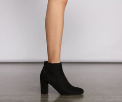 besha faux suede block heel bootie