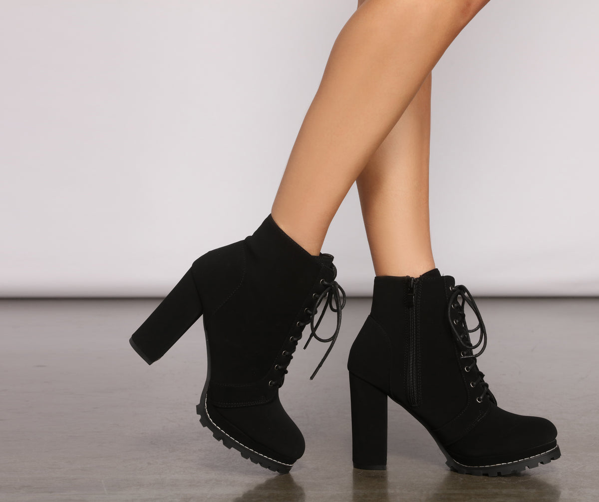 Effortlessly Chic Lace-Up Lug Sole Booties & Windsor