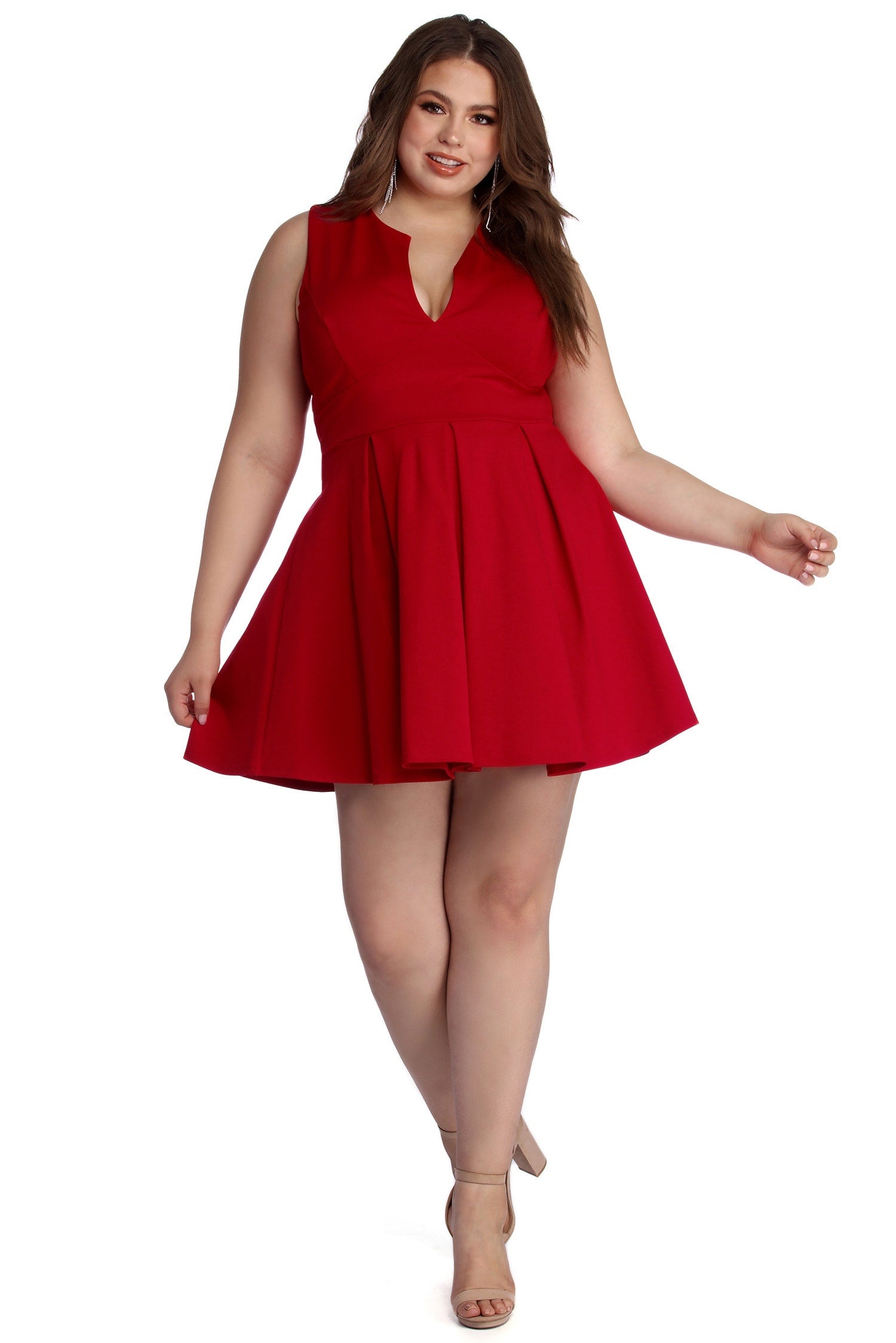 red cape pleated detail skater dress