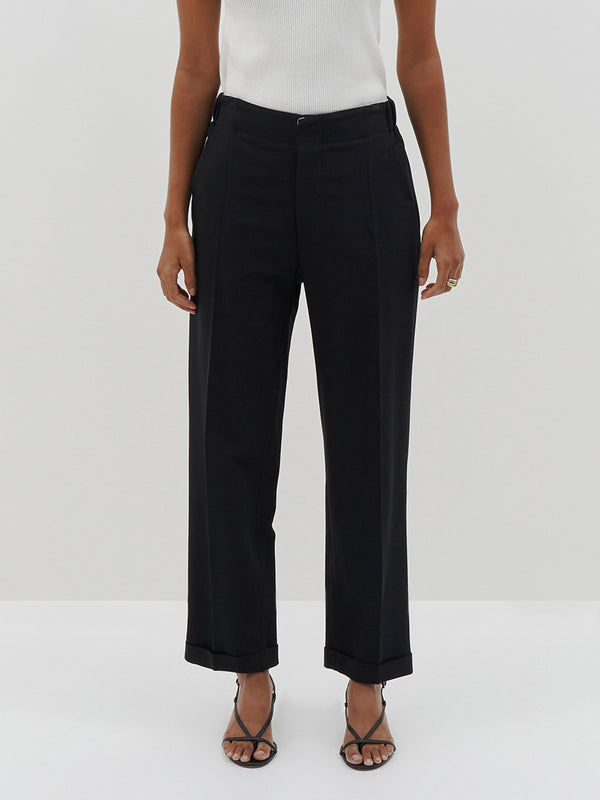 Bassike Textured Crepe Pull On Pant - Black - Nik and She