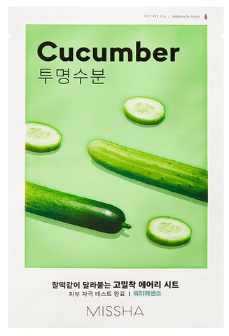 MISSHA Airy Fit Sheet Mask Cucumber - Korean mask for redness, calming skin mask