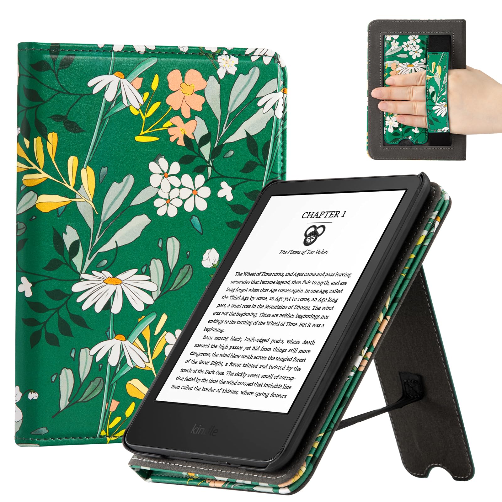 CoBak Case for 6" E-Reader - PU Leather Smart Cover with Auto Sleep/Wake & Hand Strap, not Compatible with Kobo Clara,Greenwhitered