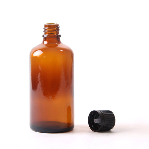 Download 100ml Amber Glass Boston Round Bottle (With Black Tamper Evident Cap) - New Directions UK