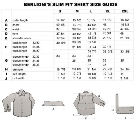 Size Chart For Mens Dress Shirts