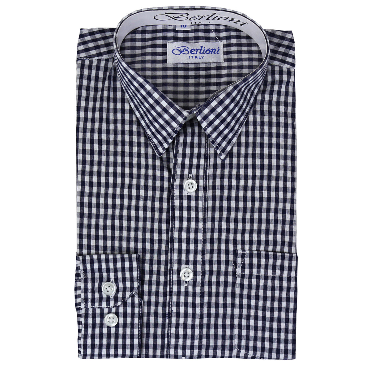 Boy's Checkered Dress Shirt | N°AW-1087-5 | Navy – Berlioni Shirts