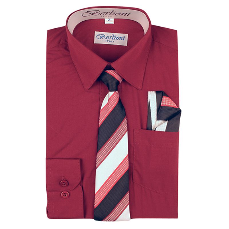 Boy's Dress Shirt/Necktie/Hanky | N°716 | Burgundy – Berlioni Shirts