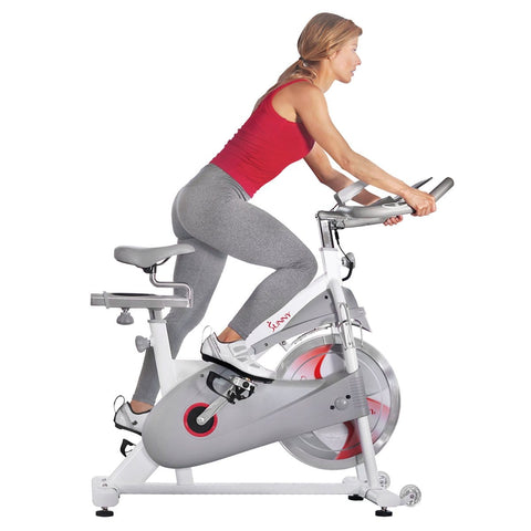 Sunny Health & Fitness Magnetic Belt Drive Premium Indoor Cycling Bike - Barbell Flex