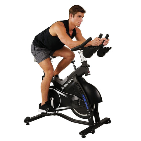 Sunny Health & Fitness Minotaur Cycle Exercise Bike - Magnetic Belt Drive High Weight Capacity Indoor Cycling Bike - Barbell Flex