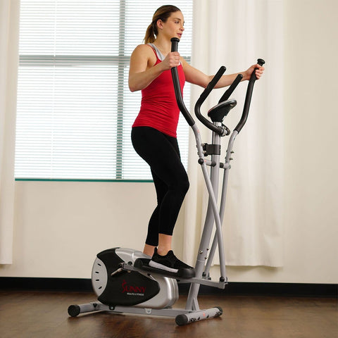 Sunny Health & Fitness Magnetic Elliptical Bike Elliptical Machine w/ LCD Monitor and Heart Rate Monitoring - Barbell Flex