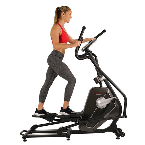 Sunny Health & Fitness Magnetic Elliptical Machine w/ Device Holder, LCD Monitor and Heart Rate Monitoring - Circuit Zone - Barbell Flex