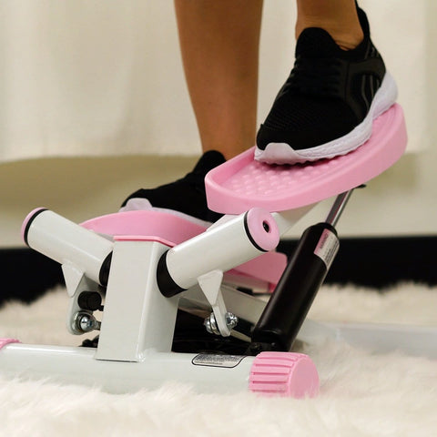 Sunny Health & Fitness Pink Adjustable Twist Stepper Step Machine w/ LCD Monitor - Barbell Flex