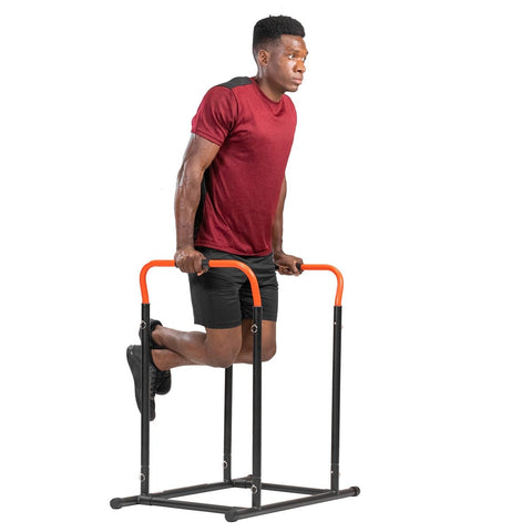 Sunny Health & Fitness High Weight Capacity Adjustable Dip Stand Station - Barbell Flex